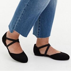 Torrid Faux Suede Black Flats with Elastic Cross Straps